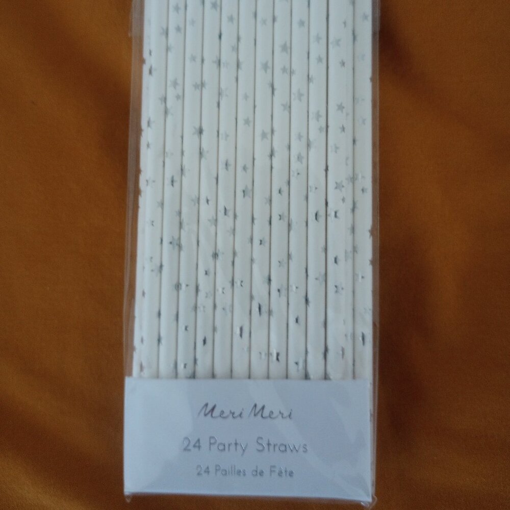 Meri Meri- Foil Paper Straws-Silver Star (set of 24)